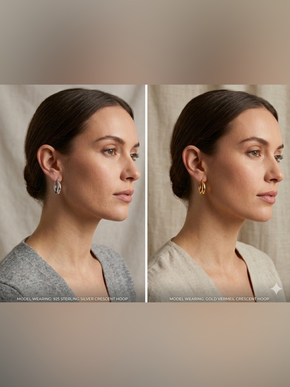 925 Sterling Silver or Gold Vermeil Crescent Hoop Earrings Set